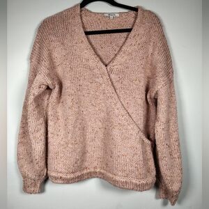 Madewell V-Neck Speckled Pink Wool Blend Sweater Size Small